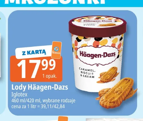 Lody Häagen-Dazs Caramel Biscuit & Cream promocja w Leclerc