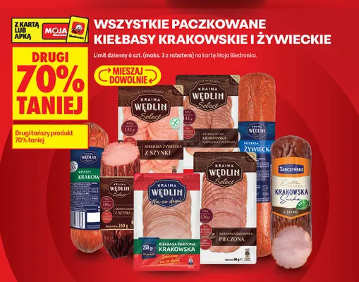 Paczkowane kiełbasy krakowskie i żywieckie promocja w Biedronka