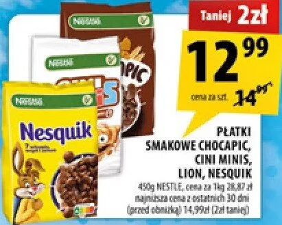Płatki śniadaniowe Chocapic, Cini Minis, Lion, Nesquik promocja w Arhelan