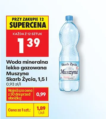 Woda mineralna lekko gazowana Muszyna promocja w Biedronka