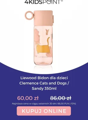 Bidon dla dzieci Liewood Clemence Cats and Dogs Sandy 350 ml promocja w 4kidspoint