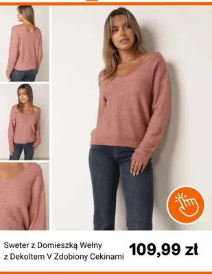 Sweter z domieszką wełny z dekoltem V zdobiony cekinami promocja w Born2be