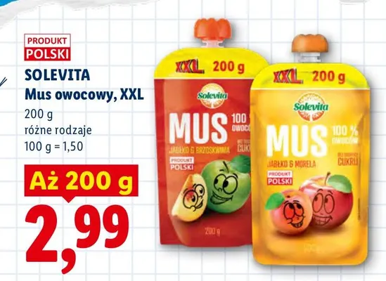 Mus owocowy XXL Solevita jabłko i brzoskwinia promocja w Lidl