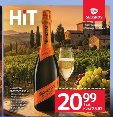 Wino musujące Mionetto Prosecco rose promocja w Selgros