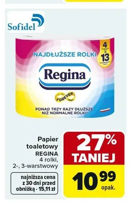 Papier toaletowy Regina 2-warstwowy 4-pak promocja w Carrefour Market