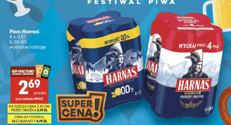 Piwo bezalkoholowe Harnaś Orzeźwiająca Cytryna 4-pak 500 ml promocja w Delikatesy Centrum