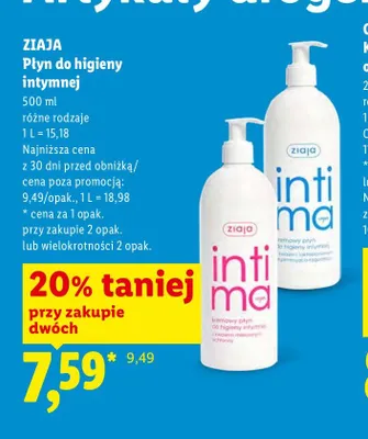 Płyn do higieny intymnej Ziaja Intima promocja w Lidl