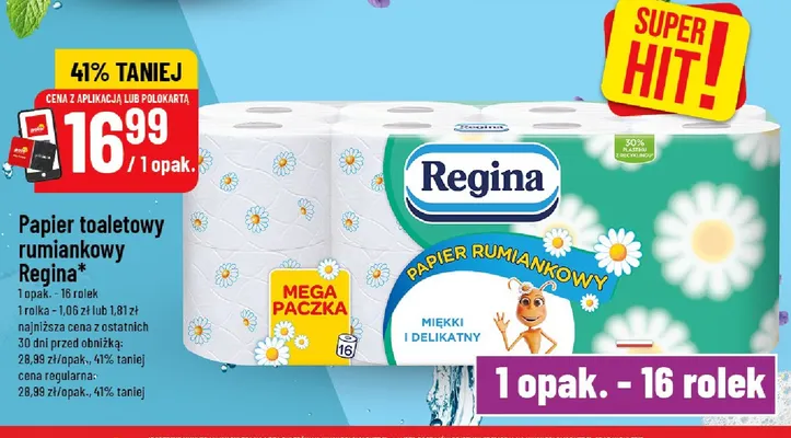 Papier toaletowy rumiankowy Regina 16-pak promocja w POLOmarket
