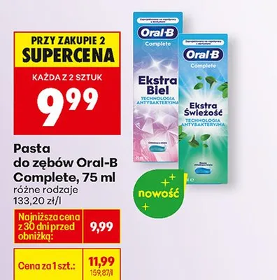 Pasta do zębów Complete, różne rodzaje promocja w Biedronka