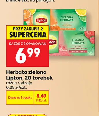 Herbata zielona z nutą truskawki i maliny Lipton promocja w Biedronka