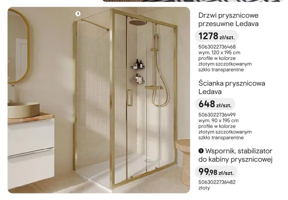 Drzwi prysznicowe przesuwne GoodHome Ledava złote promocja w Castorama