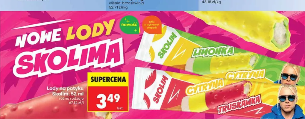 Lody na patyku Skolim Truskawka promocja w Biedronka