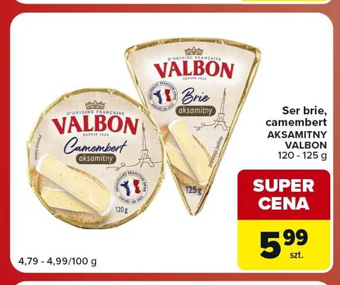Ser camembert aksamitny Valbon promocja w Carrefour Market