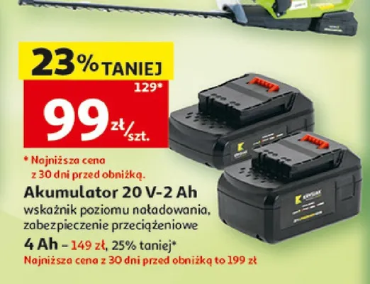 Akumulator 20V-2Ah wskaźnik poziomu naładowania zabezpieczenie przeciążeniowe promocja w Auchan