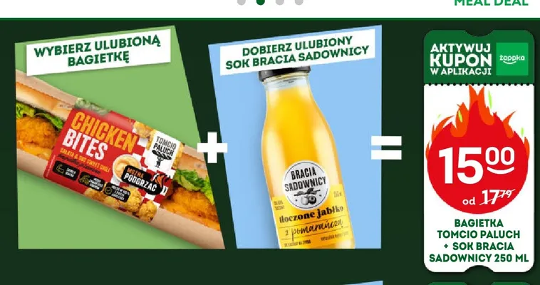Zestaw bagietka Tomcio Paluch + sok Bracia Sadownicy promocja w Żabka