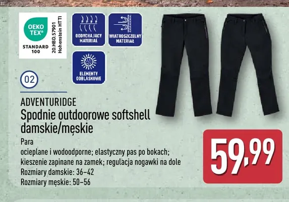 Spodnie outdoorowe softshell damskie/męskie Adventuridge promocja w Aldi