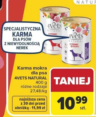 Karma mokra dla psa 4Vets Natural 400 g różne rodzaje promocja w Carrefour Market