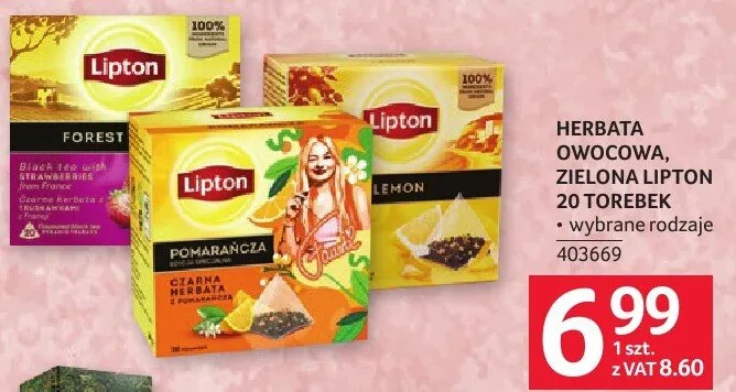 Herbata owocowa, zielona LIPTON 20 TOREBEK promocja w Selgros