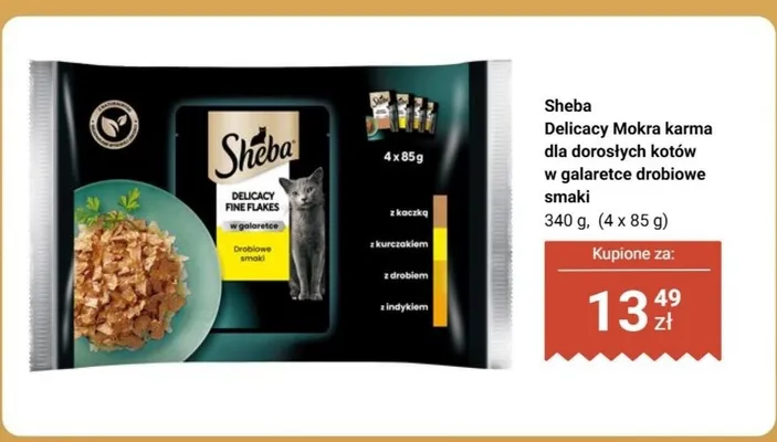 Mokra karma dla dorosłych kotów w galaretce Sheba Delicacy drobiowe smaki 4-pak 85 g promocja w Biedronka
