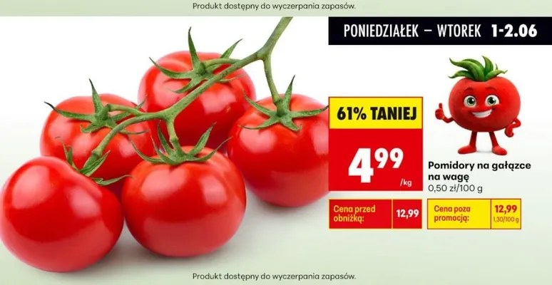 Pomidory na gałązce na wagę promocja w Biedronka