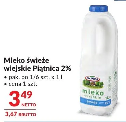 Mleko świeże wiejskie Piątnica 2% promocja w Makro
