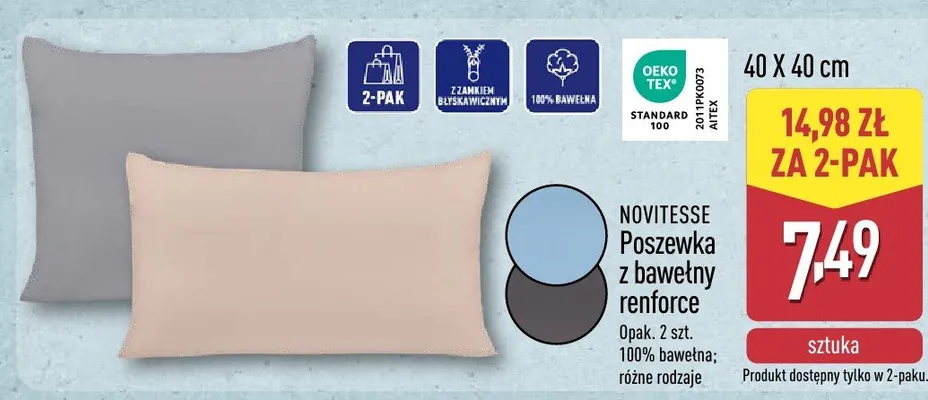 Poszewka z bawełny reinforce 40x40 cm, 2-pak promocja w Aldi