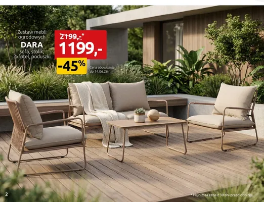 Zestaw mebli ogrodowych DARA sofa, stolik, 2xfotel, poduszki promocja w Black Red White