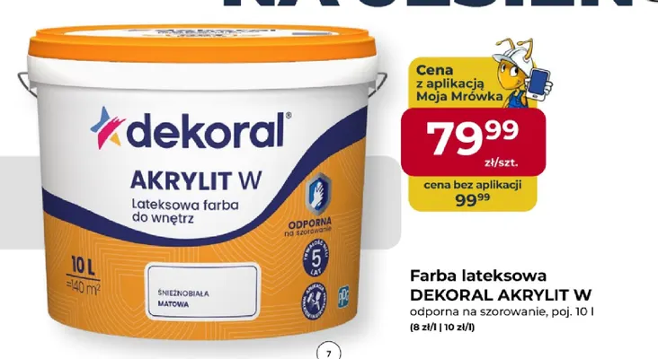 Farba lateksowa Dekoral Akrylit W odporna na szorowanie promocja w PSB Mrówka