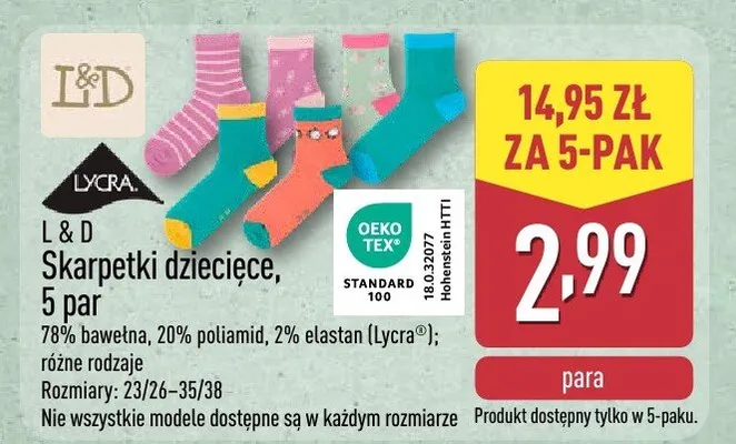 Skarpetki dziecięce 5 par promocja w Aldi