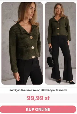 Kardigan oversize z wełną i ozdobnymi guzikami Renee promocja w Renee