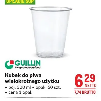 Kubek do piwa wielokrotnego użytku GUILLIN poj. 300ml promocja w Makro