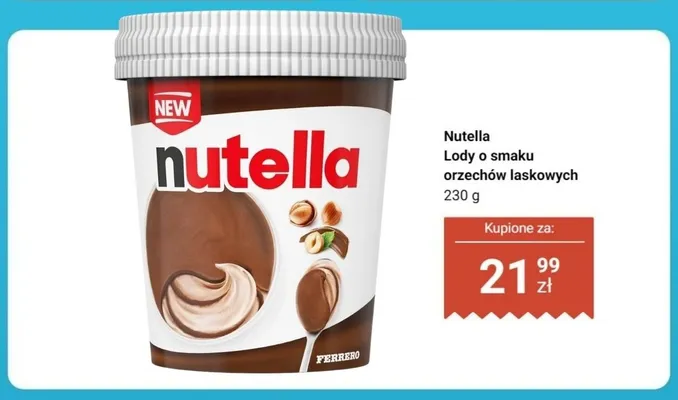 Lody o smaku orzechów laskowych Nutella promocja w Dino