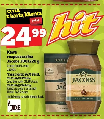 Kawa rozpuszczalna Jacobs Crema promocja w TOPAZ