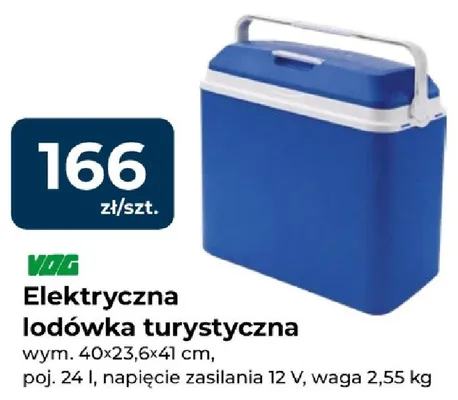Elektryczna lodówka turystyczna VOG wym. 40x23,6x41cm poj. 24l napięcie zasilania 12V waga 2,55kg promocja w PSB Mrówka