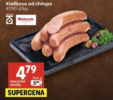 Kiełbasa od chłopa Wolarek promocja w Delikatesy Centrum