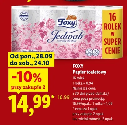 Papier toaletowy 16-pak Foxy promocja w Lidl