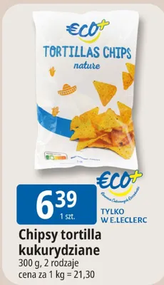 Chipsy tortilla kukurydziane nature Eco+ promocja w Leclerc
