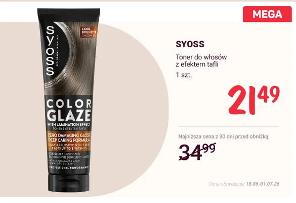 Toner do włosów Syoss Color Glaze promocja w Rossmann