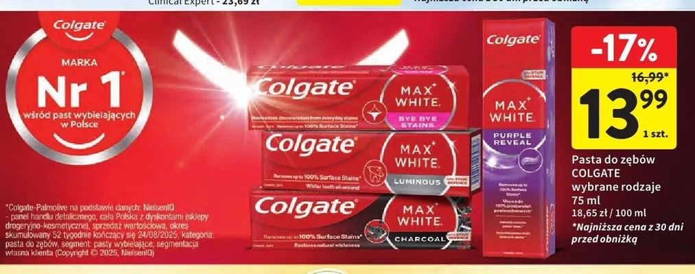 Pasta do zębów Colgate Max White Purple Reveal promocja w Intermarche