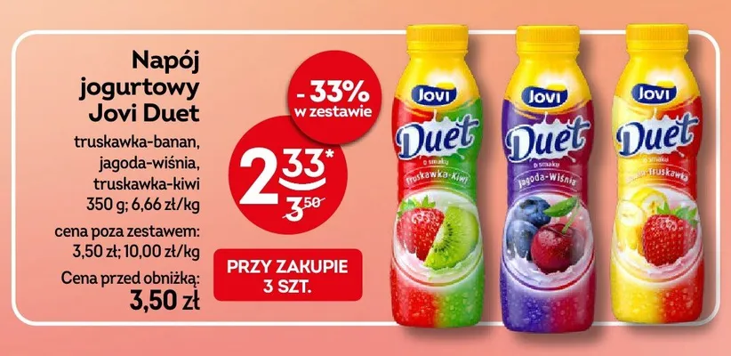 Napój jogurtowy Jovi Duet jagoda-wiśnia promocja w Żabka