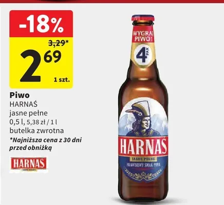 Piwo jasne pełne butelka zwrotna promocja w Intermarche