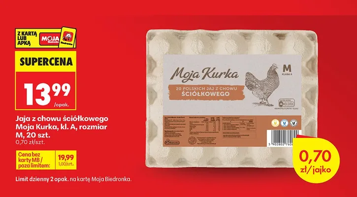 Jaja z chowu ściółkowego Moja Kurka kl. A rozmiar M promocja w Biedronka