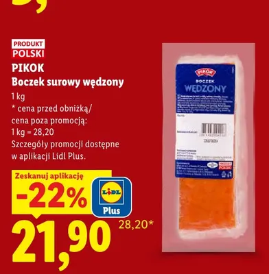 Boczek surowy wędzony Pikok promocja w Lidl