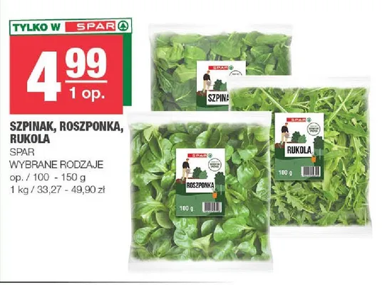 Szpinak, roszponka, rukola Spar wybrane rodzaje promocja w SPAR