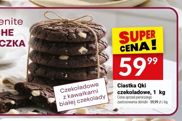 Ciastka Qki czekoladowe z kawałkami białej czekolady promocja w Twój Market