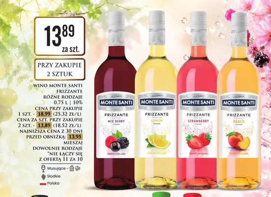 Wino musujące Monte Santi Frizzante Peach promocja w Dino