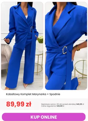 Kobaltowy komplet marynarka + spodnie promocja w Modna Kiecka