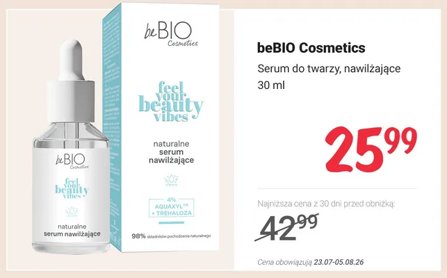 Serum do twarzy nawilżające beBIO Cosmetics promocja w Rossmann