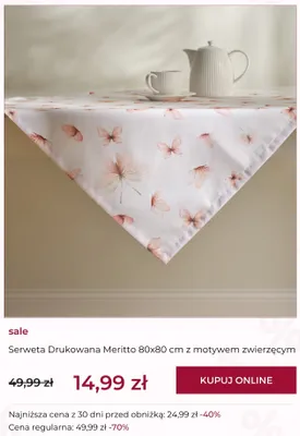 Serweta drukowana home&you Meritto 80x80 cm z motywem zwierzęcym promocja w home&you