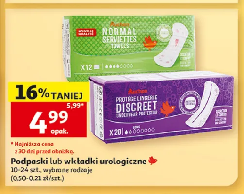 Wkładki urologiczne Discreet Auchan promocja w Auchan